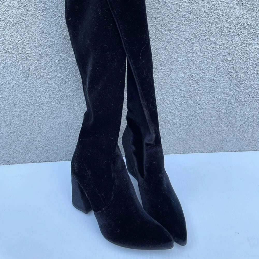 Stuart Weitzman Funland Velvet Black OTK Over The Knee Boots